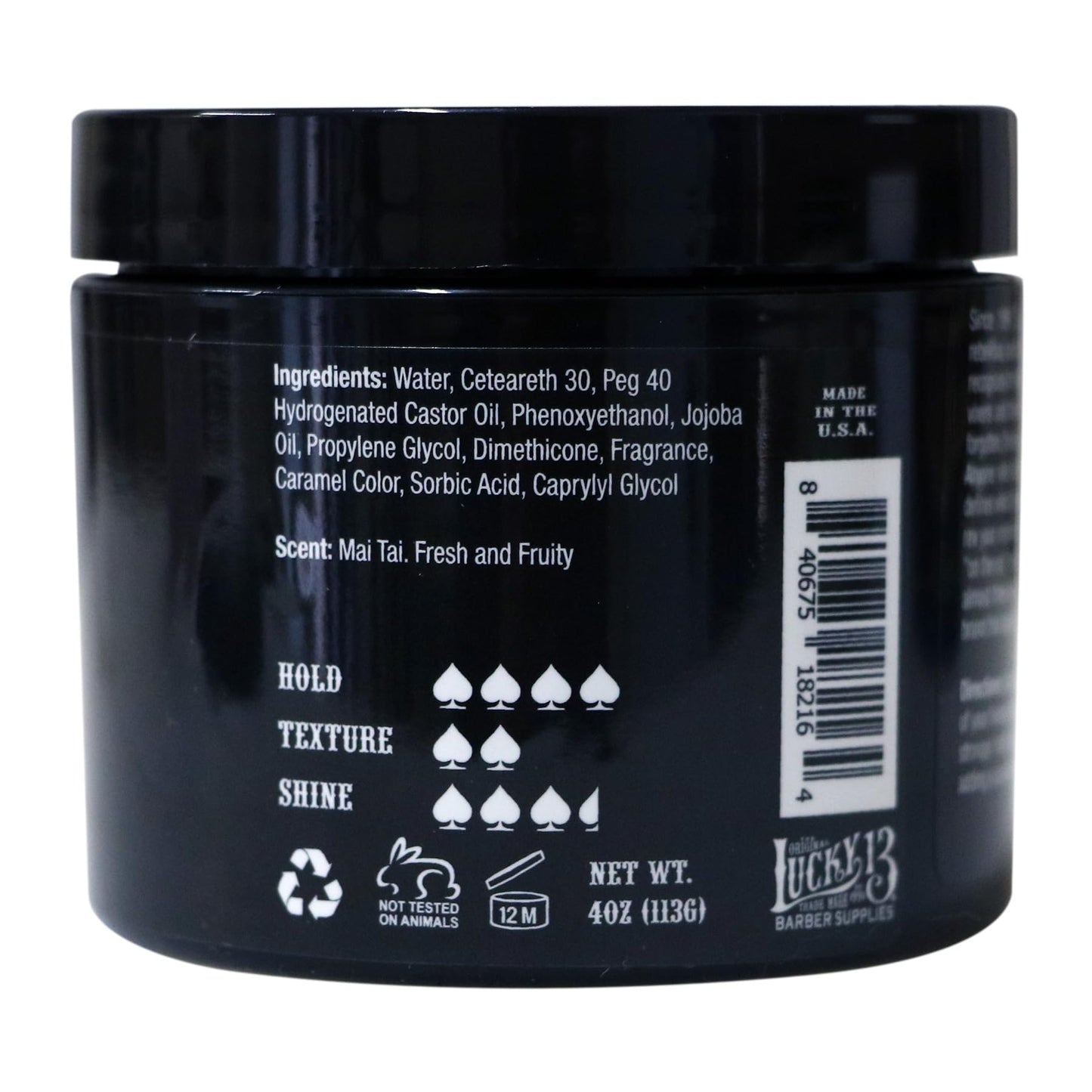 Lucky 13 Barber Supplies Original Hair Pomade | High Hold | High Shine | Water Based | Mai Tai Scent, 4oz