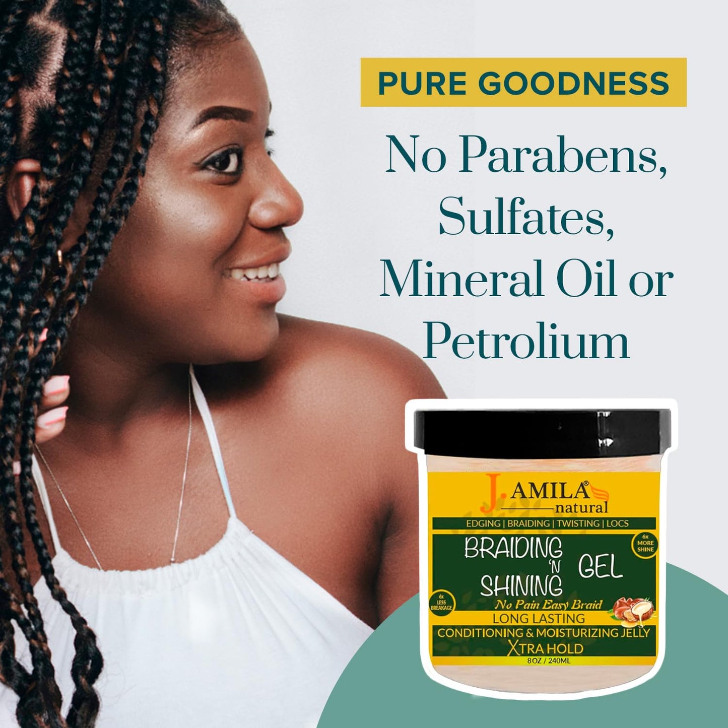 J. AMILA Braiding N Shining Gel - Extreme Hold, Moisture-Rich & Flake-Free - Natural Ingredients for Curly & Coily Hair - Ideal for Braids, Twists