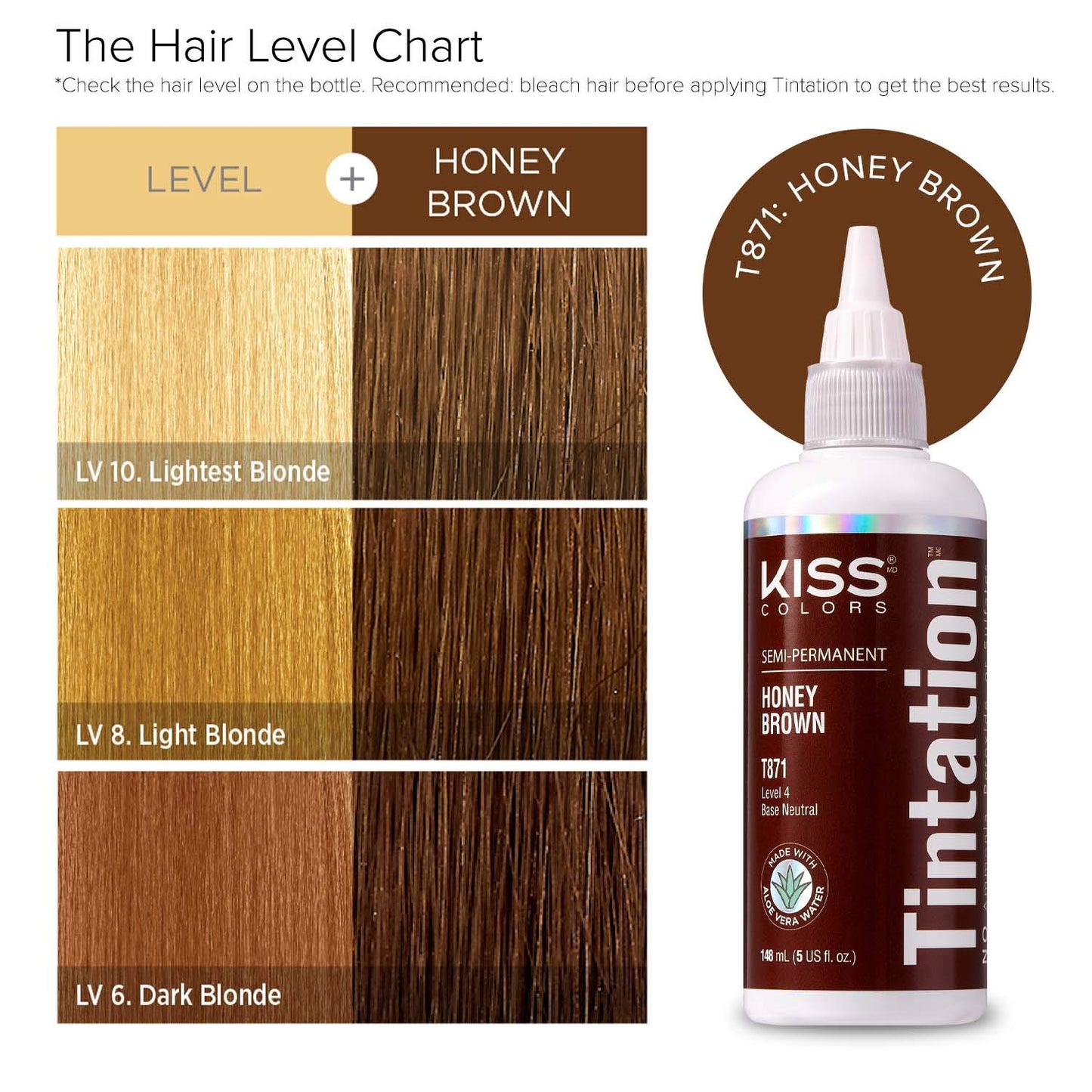 Red by Kiss Tintation Semi-Permanent Hair Color, Aloe Vera Water Based, Argan Oil, Olive Oil, Collagen & Keratin, Long-Lasting Color Dye (Honey Brown