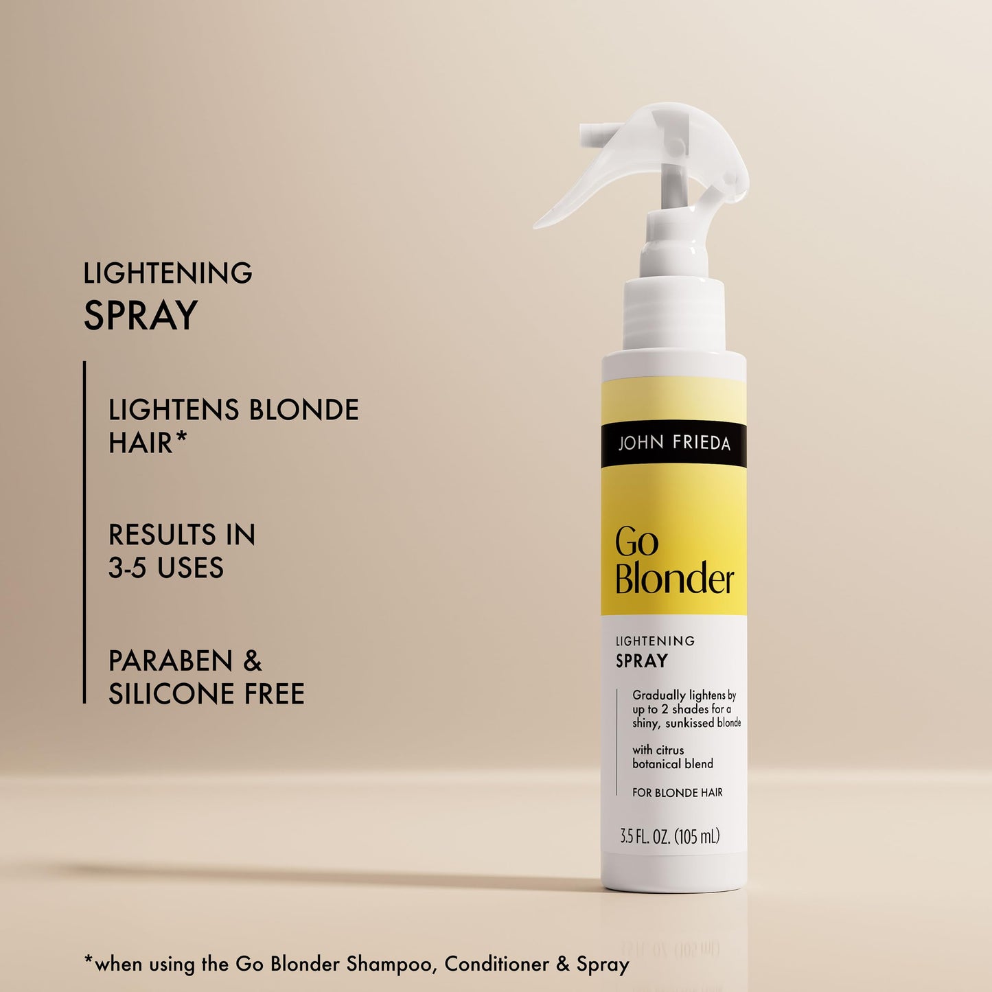 John Frieda Go Blonder Hair Lightening Spray, Sun-Kissed Brightener for Blonde Hair, 3.5 fl oz