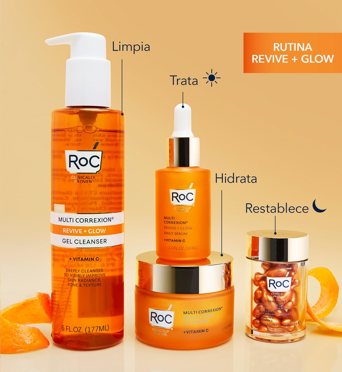 RoC Multi Correxion Revive + Glow 20% Pure Vitamin C Night Serum Capsules for Brightening, Dark Spots, and Texture, 30 count