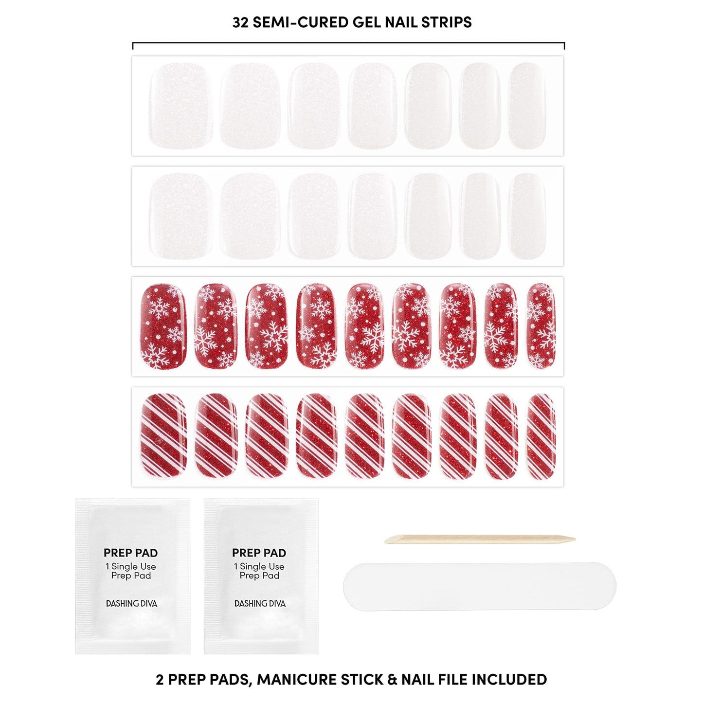 Dashing Diva Glaze Nail Strip Set - Gift Wrapped - Long Lasting, Chip Resistant, Semi-Cured Gel Nail Strips - Gel Set - 4-Piece Manicure Kit with 32 Beauty & Personal Care Dashing Diva