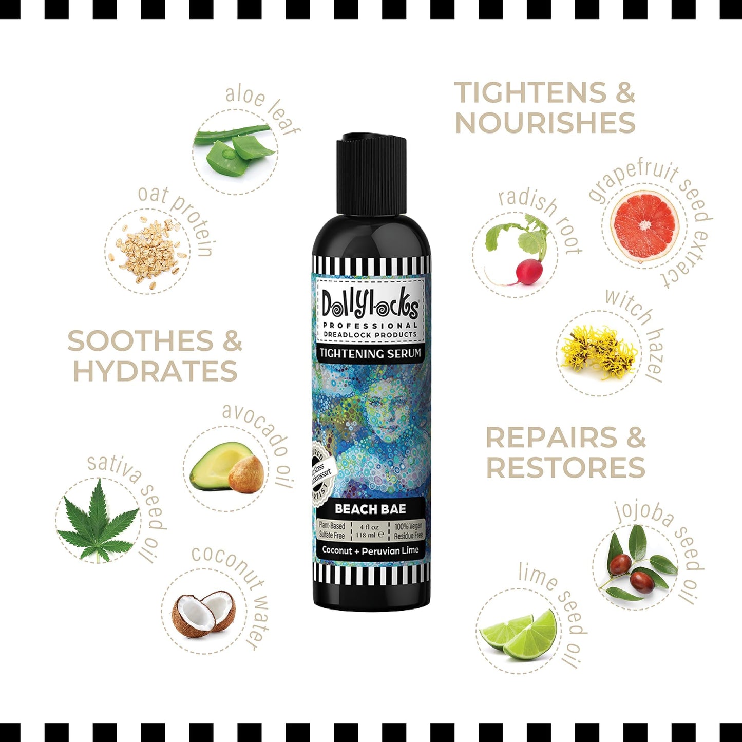 Dollylocks Texture Serum | No Flake Frizz-free Styling | Plant-Based Residue-Free Vegan | Locs, Curls, Braids, Dreadlocks | Coconut Lime | 4oz