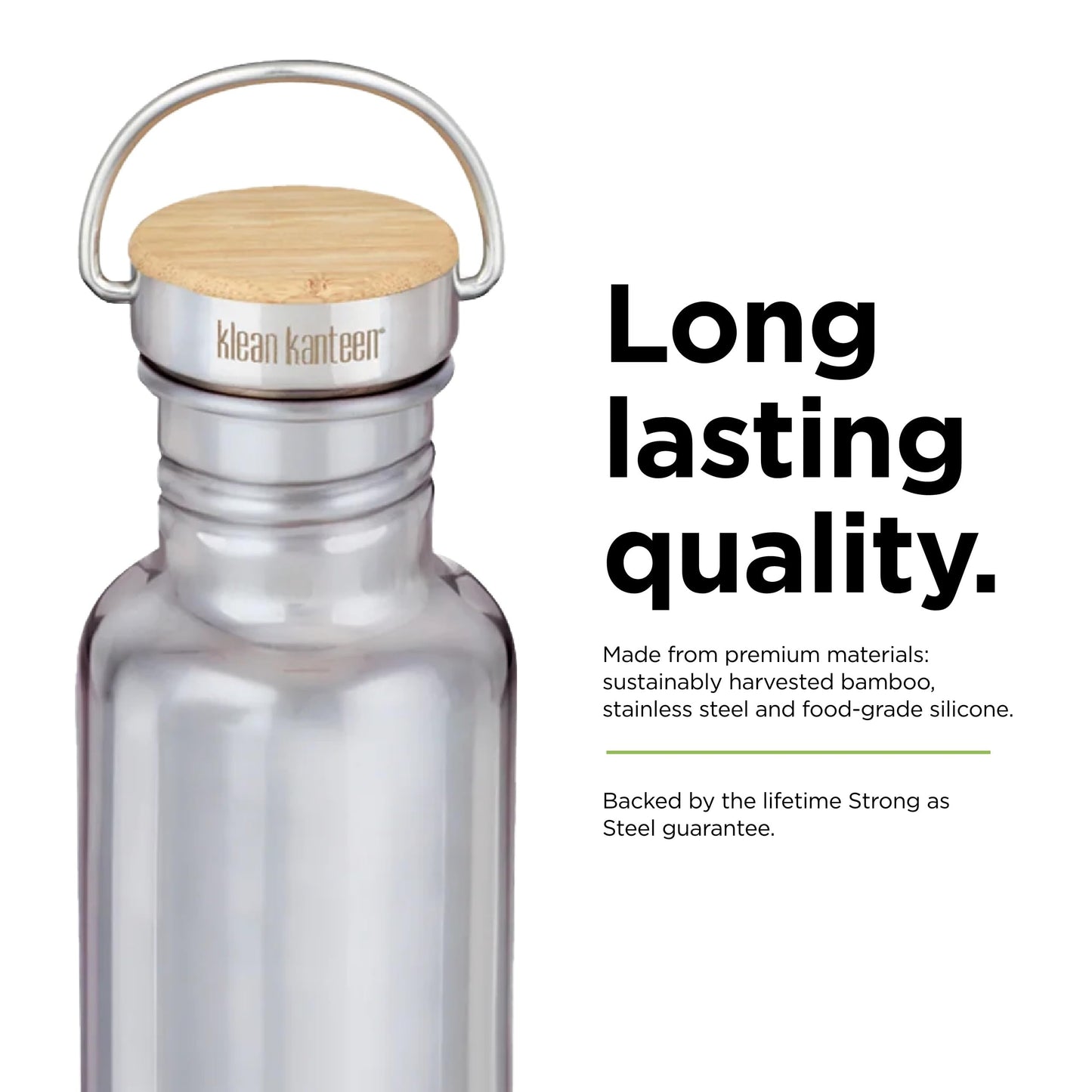 Klean Kanteen 27 oz Reflect Water Bottle with Bamboo Cap - Reusable Water Bottle - BPA-Free - Made with Stainless Steel & Food-Grade Silicone