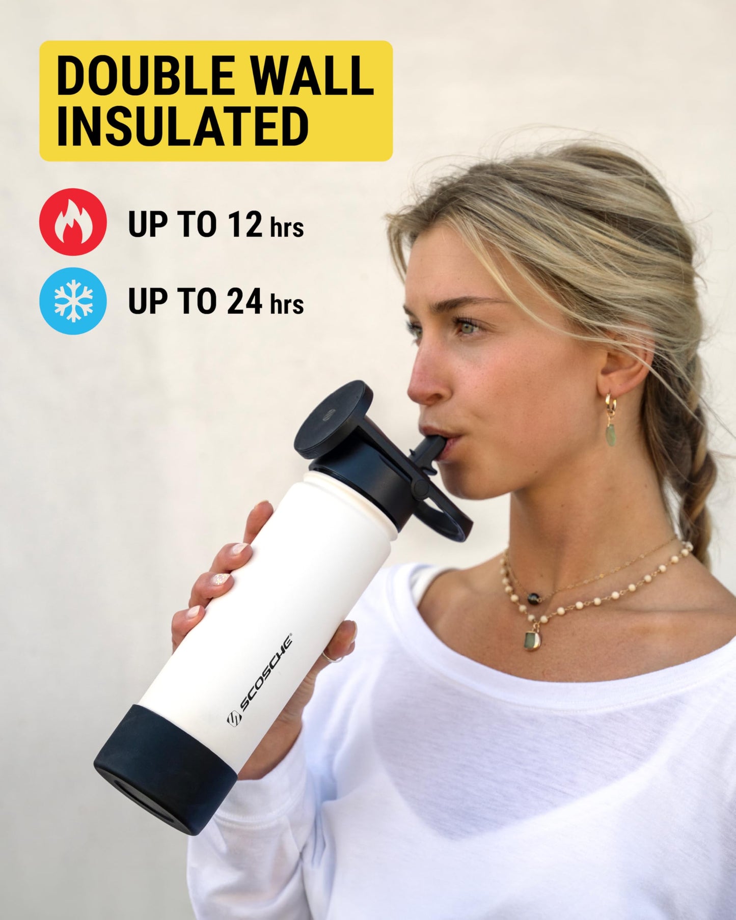 Scosche MFMS32 MagicMount Flask 32 oz Stainless Steel Water Bottle with MagSafe Phone Mount Stand, 12H Hot & 24H Cold, Insulated Flask with Magnetic