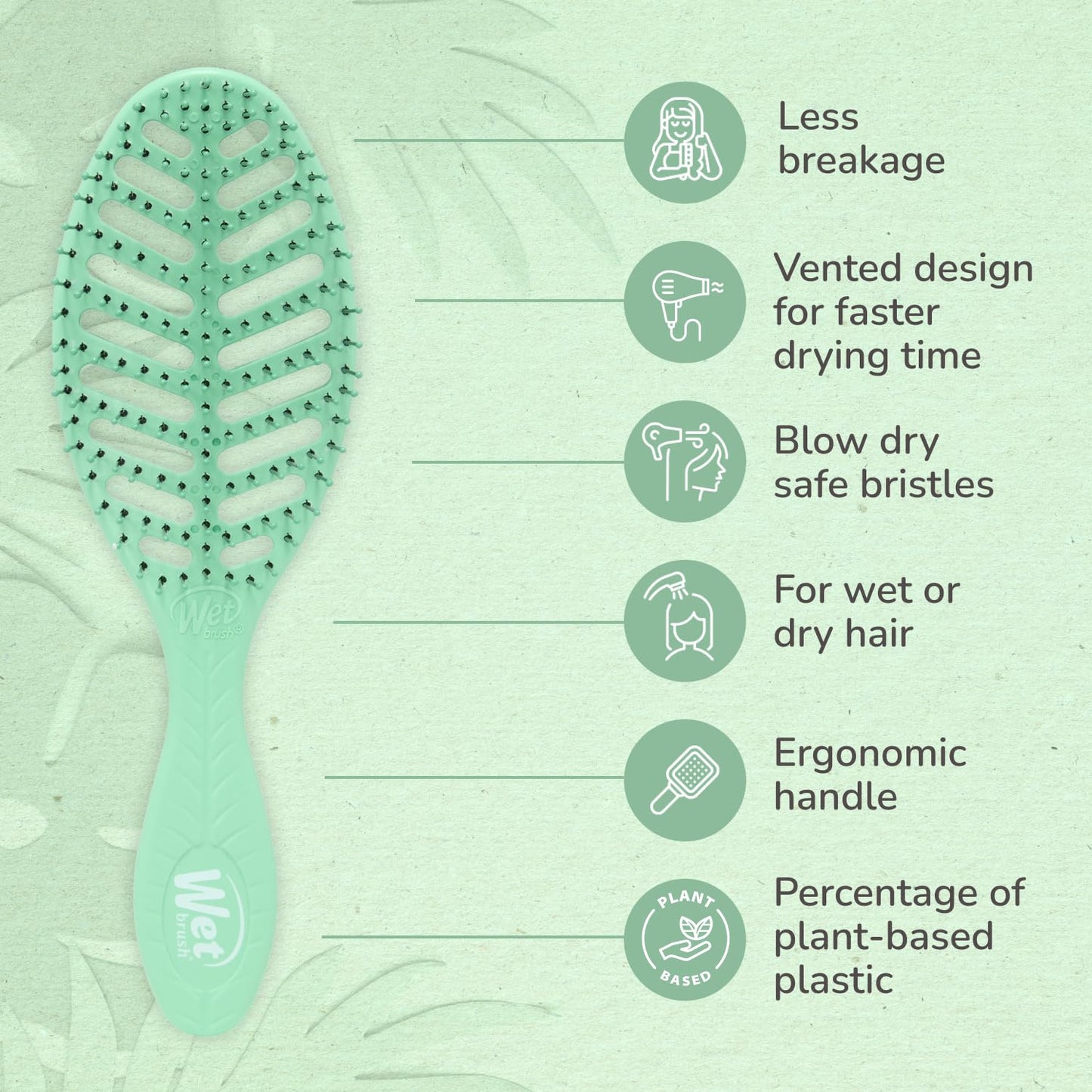 Wet Brush Go Green Speed Dry Hair Brush, Green - Vented Design & Ultra Soft HeatFlex Bristles - Ergonomic Handle Manages Tangle & Uncontrollable Hair