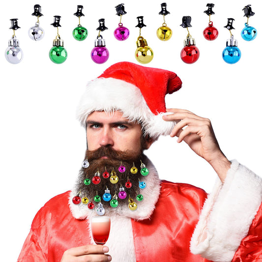 JOVITEC 24 Pcs Christmas Beard Ornaments Set Colorful Christmas Facial Hair Baubles and Beard Bells with Clips for Men Santa Claus Christmas New Year