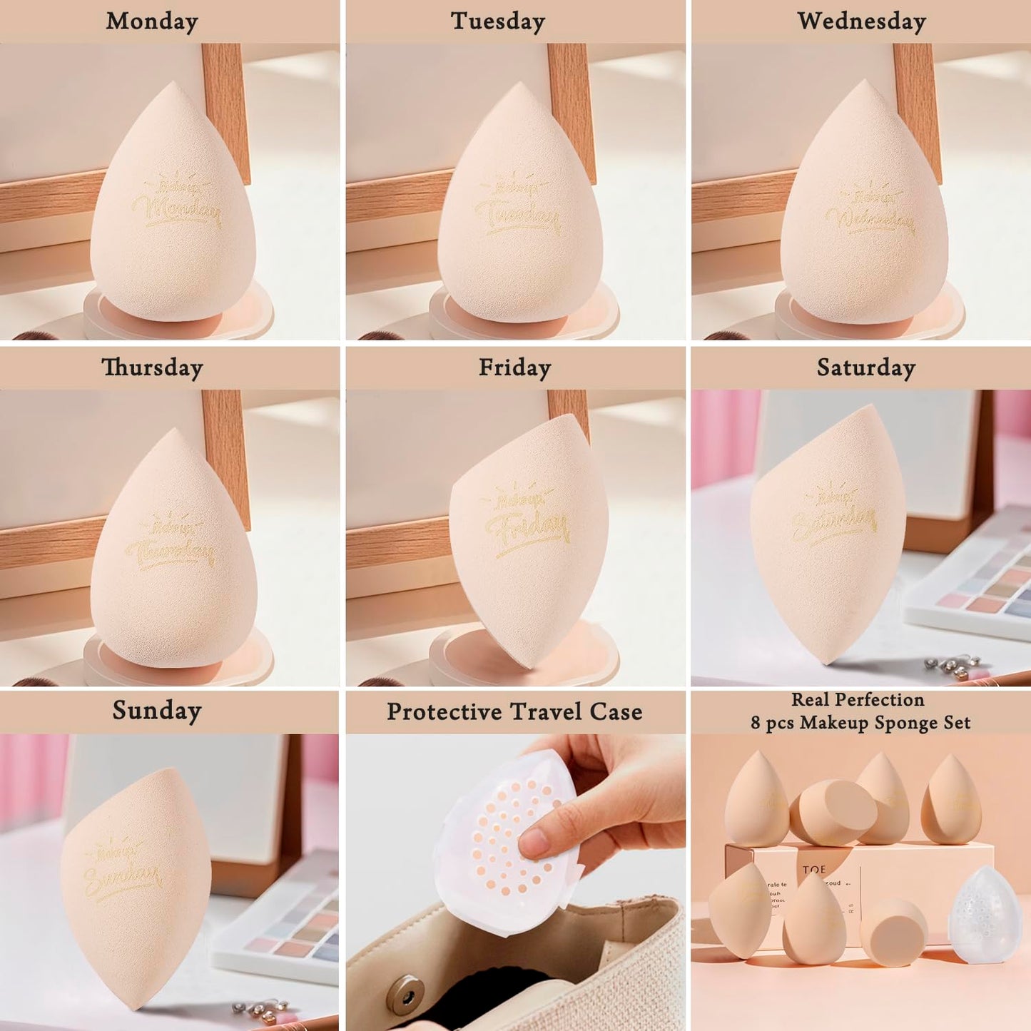 Real Perfection Makeup Sponge Set Blender Sponges, Latex-Free Beauty Makeup Sponges 7 pcs with 1 Travel Container Case for Blending Foundation Liquid Beauty and Personal Care Real Perfection