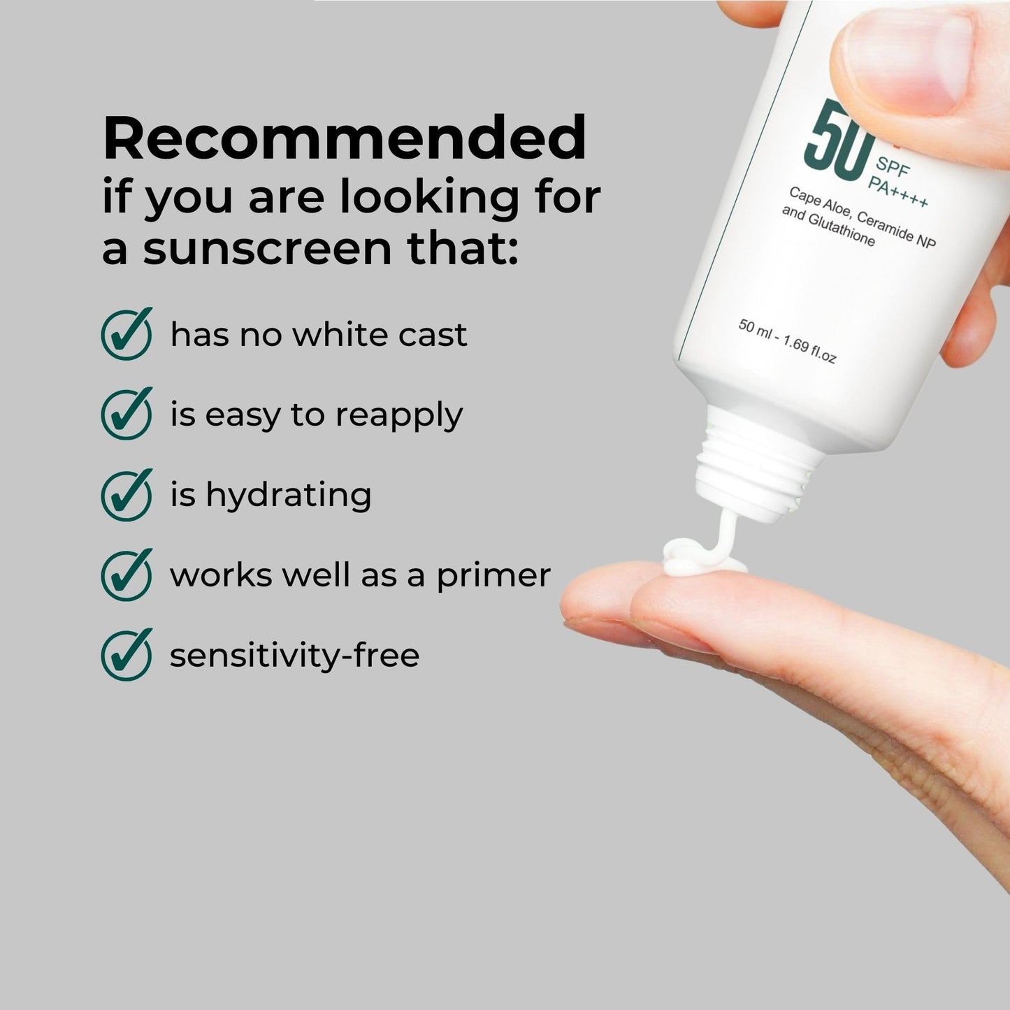 P.CALM Water Barrier Moisturizing Sun Cream Matte-Finish No White Cast SPF 50+ PA++++ Vegan Calming Moisture Daily Sunscreen for Dry Oily Sensitive