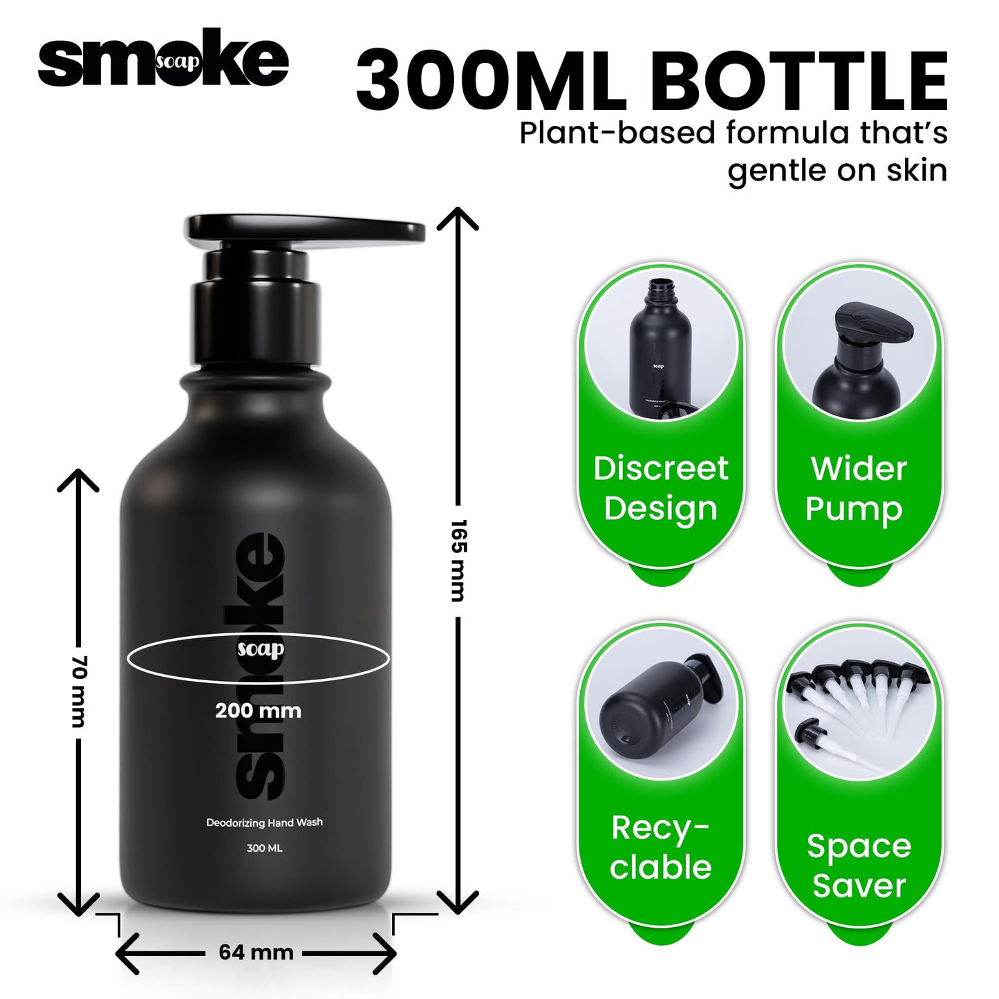SMOKE SOAP Liquid Hand Soap Odor Neutralizing, Fragrance Free, Natural Soy-based Formula, Free of Sulfates, Parabens Free (300ml)