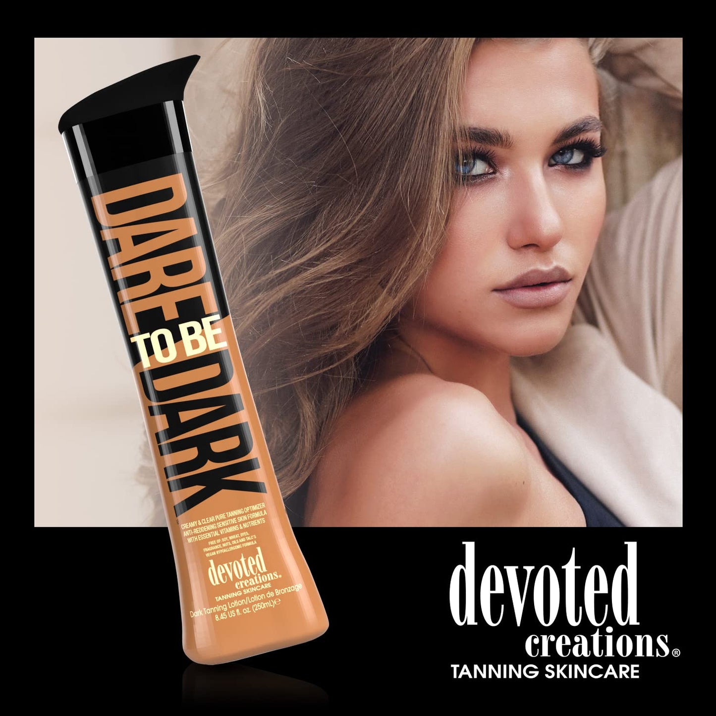 Devoted Creations Dare to be Dark Tanning Lotion - Creamy and Clear Pure Tanning Optimizer, Anti-Reddening, Sensitive Skin Formula with Essential