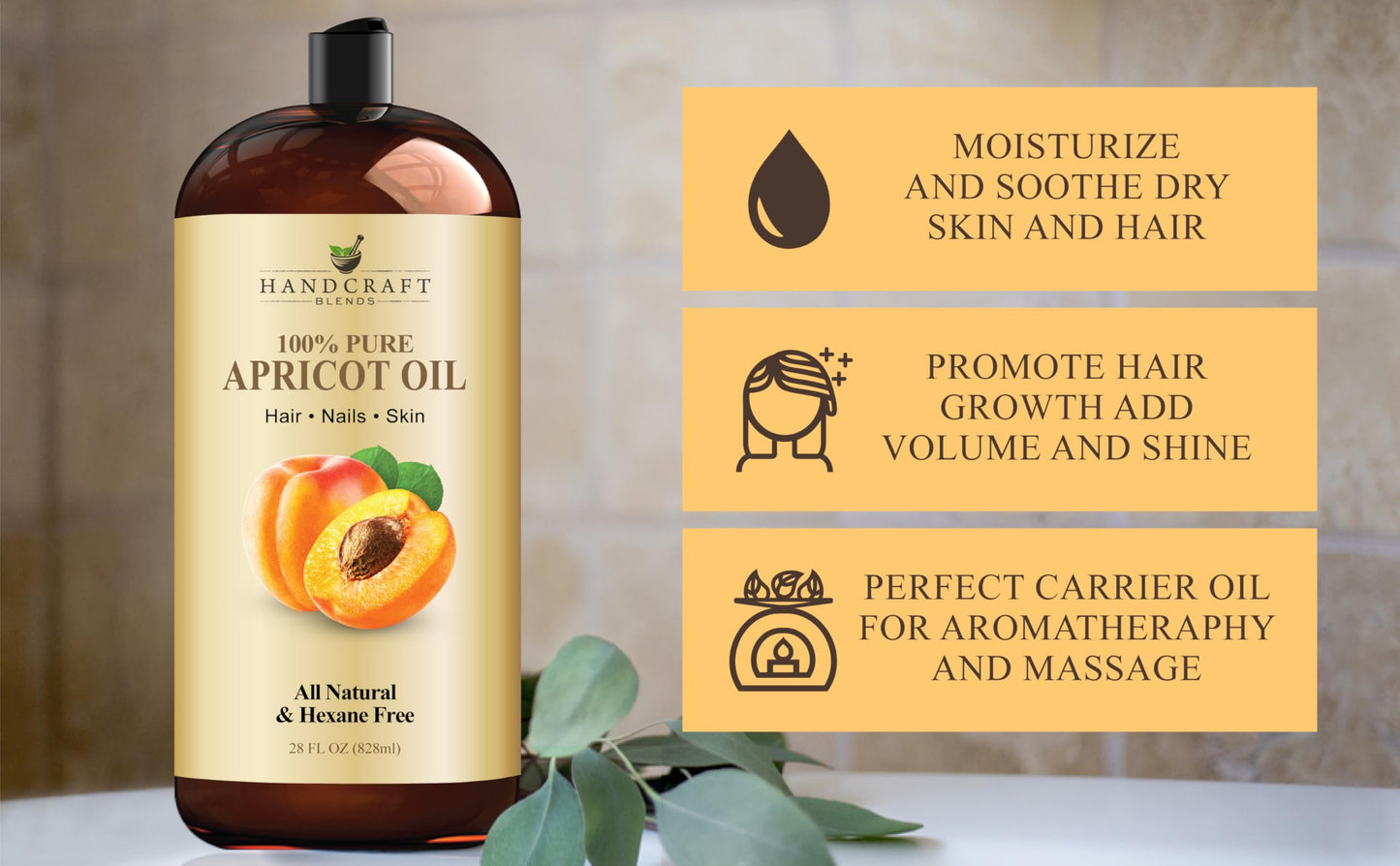 Handcraft Blends Apricot Kernel Oil - Cold-Pressed 28 Fl Oz - 100% Pure and Natural - Premium Grade Carrier Oil for Skin and Hair