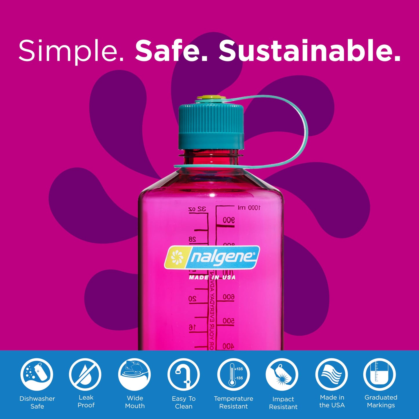 Nalgene Leak Proof Tritan BPA-Free Water Bottle - 32 oz Narrow Mouth - Made in the USA for Outdoor Use & Daily Hydration (Eggplant)