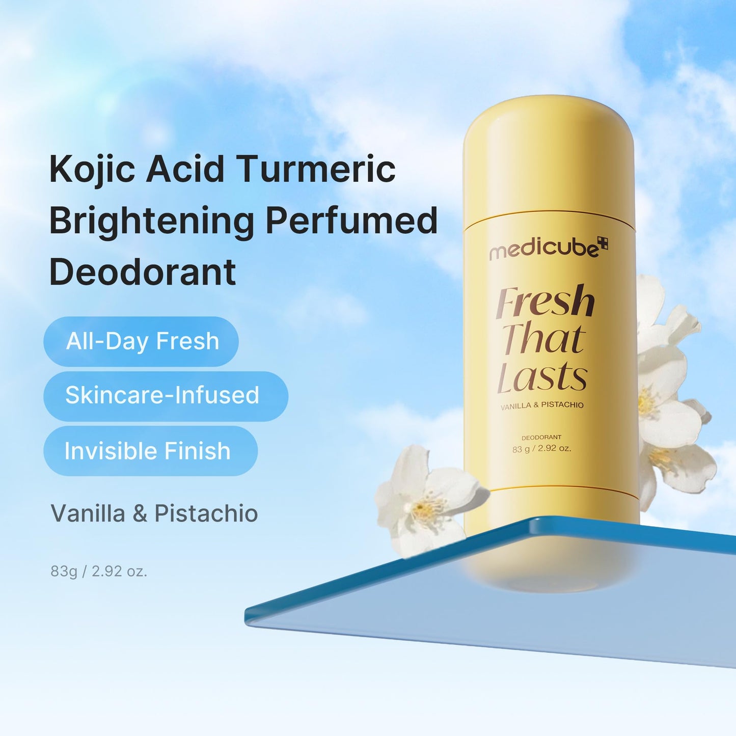 medicube Kojic Acid & Turmeric Aluminum-Free Deodorant | Vanilla & Pistachio Perfumed Stick, All-Day Odor Protection for Women & Men | Underarm Beauty and Personal Care medicube