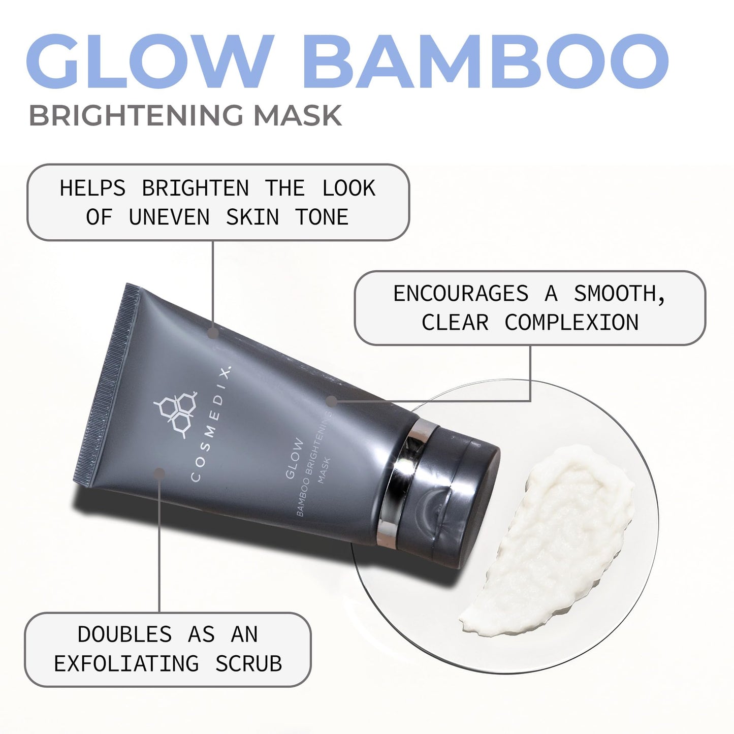 COSMEDIX Glow Bamboo Brightening Facial Mask - PM Exfoliating Facial Scrub for Tired, Dull & Uneven Skin - Anti-Aging Gentle Night Face Exfoliator