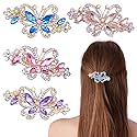 4 PCS Hair Clips for Women Ladies, Butterfly Design Crystal Rhinestones French Barrettes Spring Hair Barrettes Clip, Women Fashion Ponytail Holders