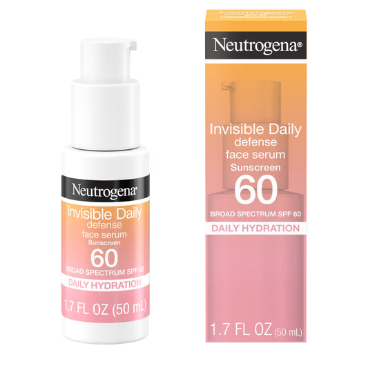 Neutrogena Invisible Daily Defense Broad Spectrum SPF 60, Antioxidants for Skin Glow, Hydrating Face Sunscreen Serum, Water Resistant (80 minutes)