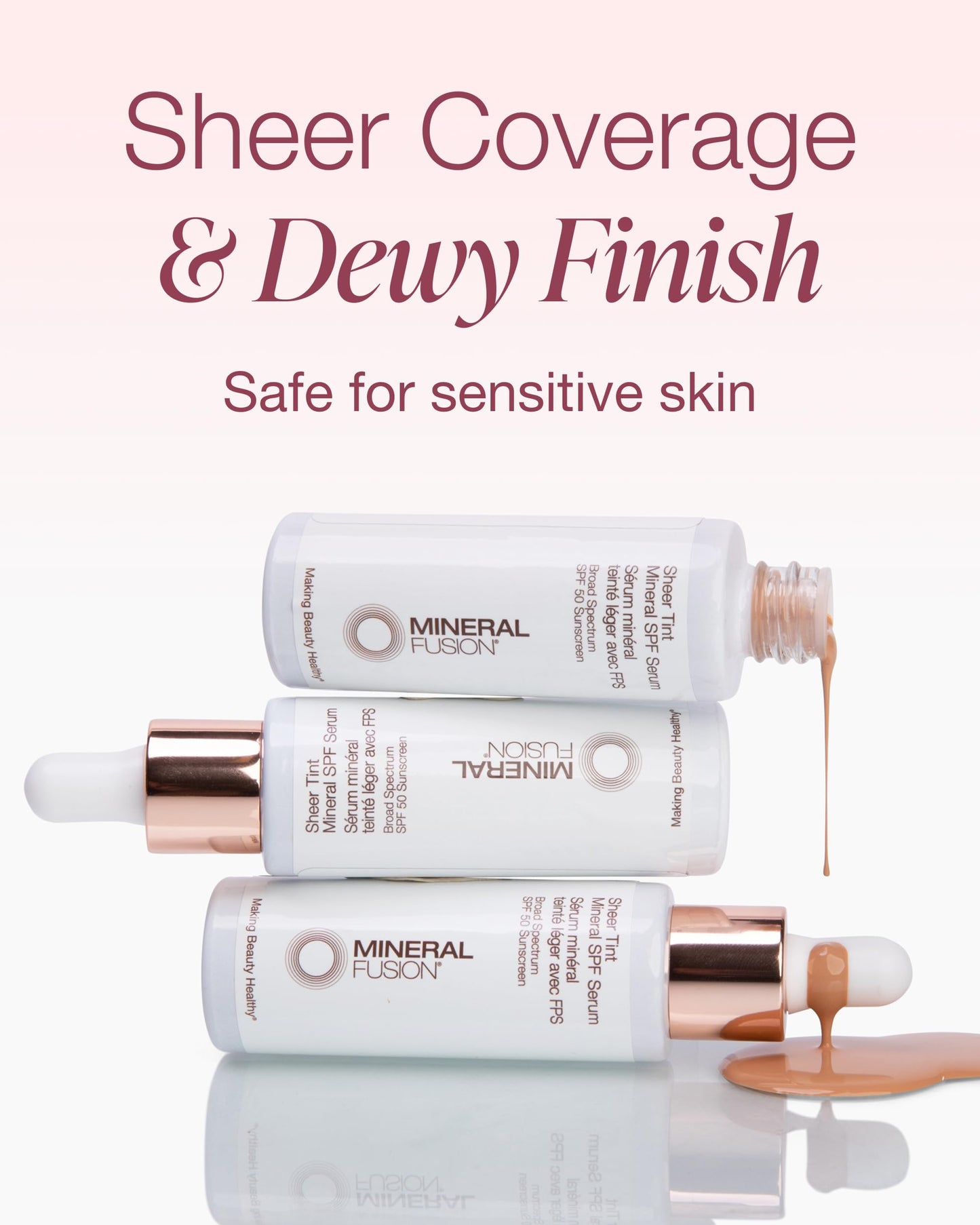 Mineral Fusion Sheer Tint Mineral SPF 50 Face Serum for Sensitive Skin - Tinted Broad Spectrum Sunscreen - Lightweight Dewy Coverage - Niacinamide