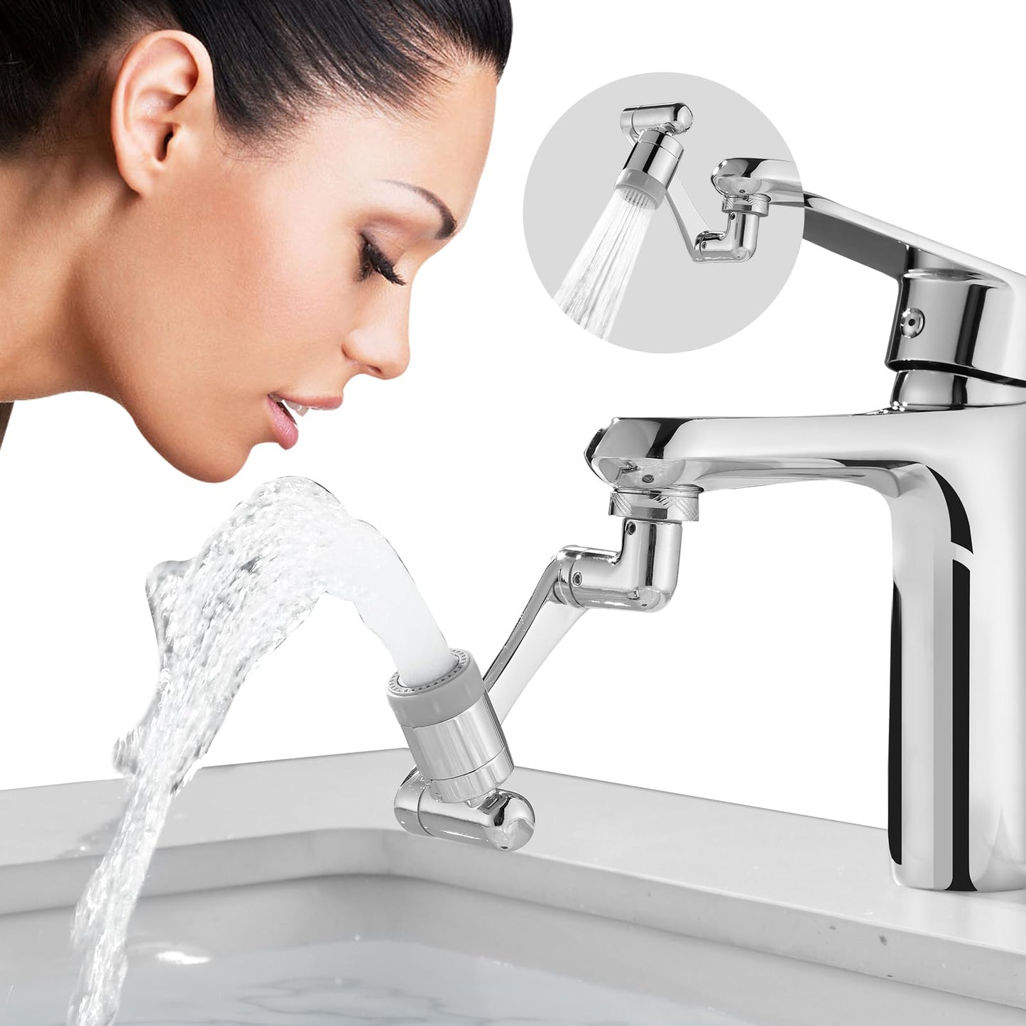CECEFIN 1080° Swivel Faucet Extender – 2-Mode Rotatable Spray for Kitchen & Bathroom, Wash Hands, Hair, Face with Ease