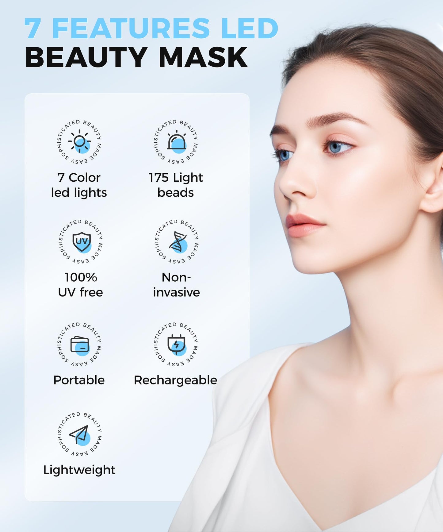 Yahi Red Light Therapy Mask for Face & Neck, 7-in-1 LED Light Therapy Mask with 850nm NIR, Lightweight Portable for Home & Travel, Rechargeable