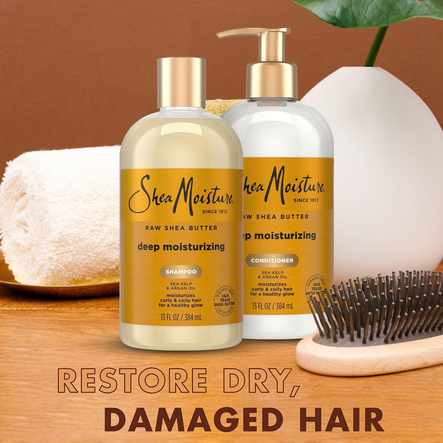 SheaMoisture Shampoo & Conditioner Set, Deep Moisturizing with Raw Shea Butter, Sea Kelp & Argan Oil for Coily & Curly Hair, 13 Oz Ea