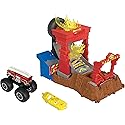 Hot Wheels Monster Trucks Playset & Toy Truck, Arena Smashers 5-Alarm Fire Crash Challenge, 1:64 Scale Firetruck & Crushable Car