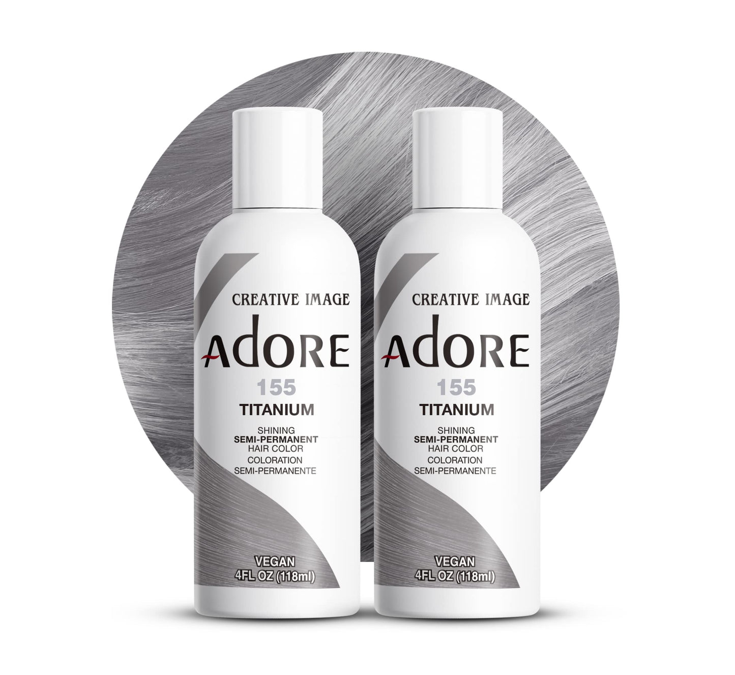 Adore Semi Permanent Hair Color (155 Titanium) (2 Pack) | Vegan & Cruelty-Free Grey Hair Dye | No Ammonia, No Peroxide, No Alcohol | 4 Fl Oz