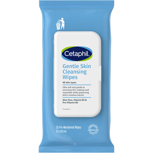 Cetaphil Face and Body Wipes, Gentle Skin Cleansing Cloths, 25 Count, Pack of 3, for Dry, Sensitive Skin, Flip Top Closure, Great for the Gym, Travel