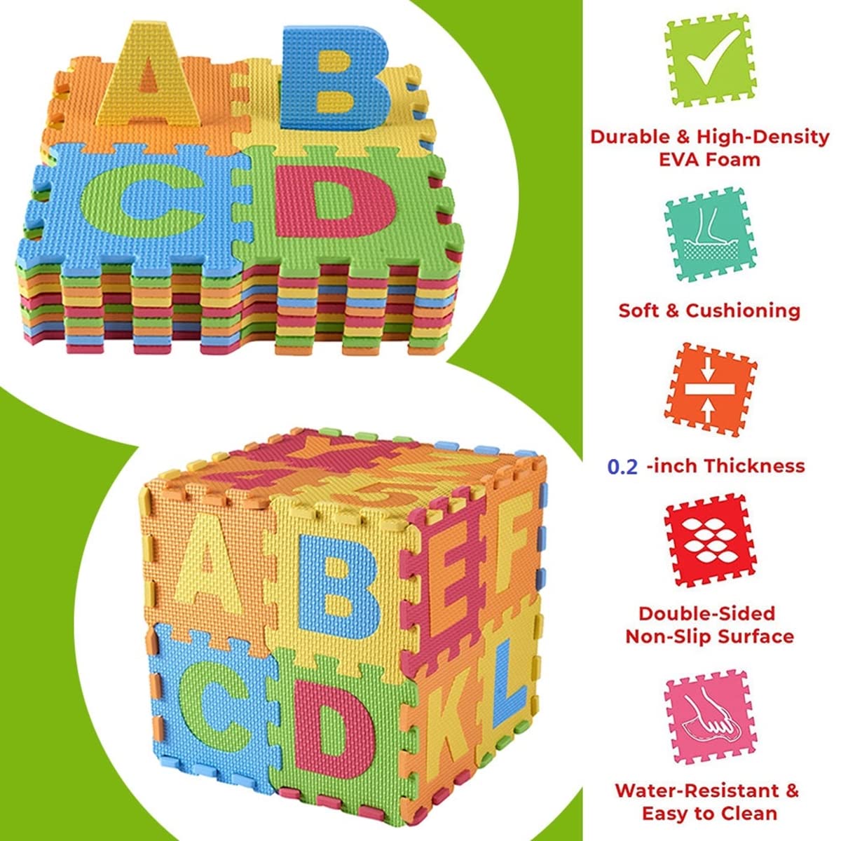 Kids Foam Play Mat – 36 PCS Alphabet & Number Puzzle Tiles, Small 5.5"x5.5" EVA Interlocking Mats, 29"x29" Total Size (Not for Sitting)