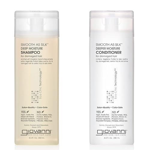 GIOVANNI HAIR CARE PRODUCTS Giovanni Smooth as Silk Deeper Moisture Shampoo & Conditioner Set, 8.5 Oz. Calms Frizz, Detangles, Wash & Go, Co Wash, No