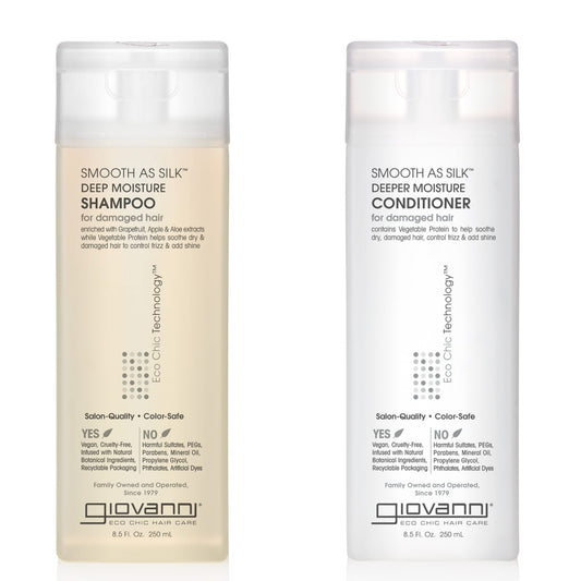 GIOVANNI HAIR CARE PRODUCTS Giovanni Smooth as Silk Deeper Moisture Shampoo & Conditioner Set, 8.5 Oz. Calms Frizz, Detangles, Wash & Go, Co Wash, No Beauty & Personal Care GIOVANNI