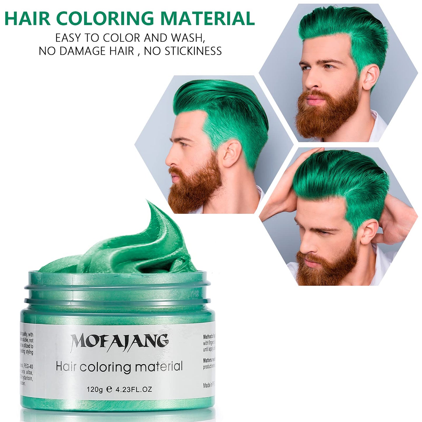 Temporary Green Hair Color Wax 4.23oz, Instant Hairstyle Mud Cream, Hair Pomades for Party, Cosplay, Nightclub, Masquerade, Halloween.(Green)