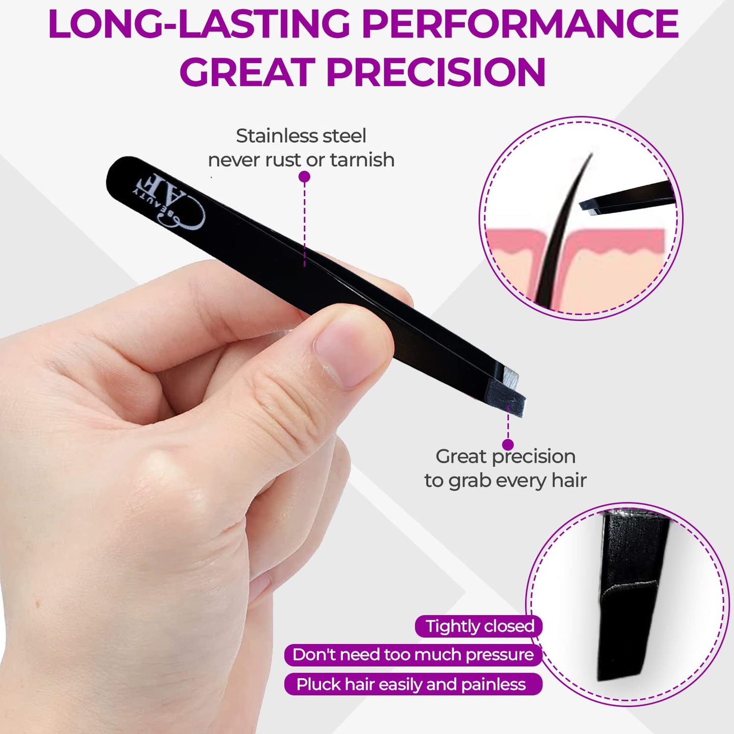 EAF Beauty eyebrow tweezer set, best grooming hair remover, heavy duty craft tweezers, sharp tweezers, and brow tweezers. fine point tweezers,