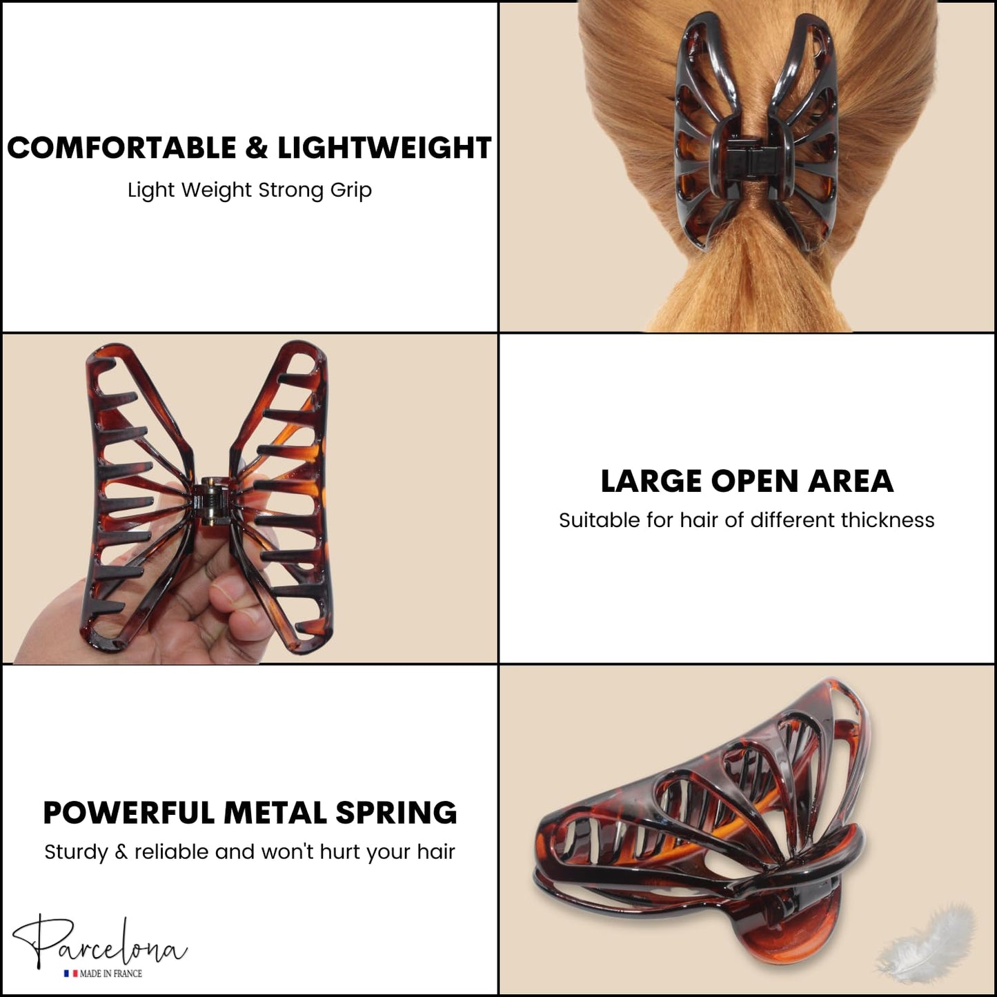 Parcelona French Large Raindrop 4" Celluloid No Slip Grip Durable Jaw Hair Claw Clip for Women and Girl, Made in France (Tortoise Shell)