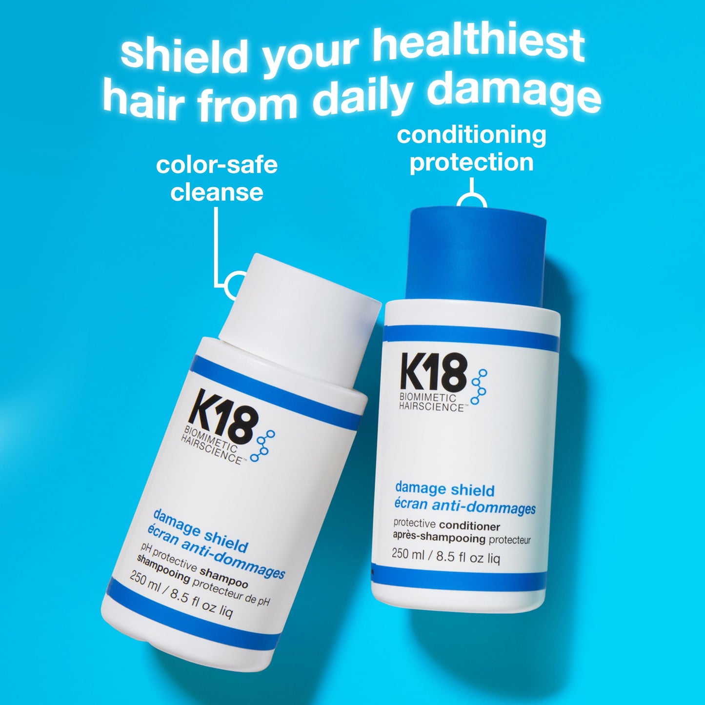 K18 Damage Shield Wash Care Set | Full-Size Color-Safe Protective Shampoo + Conditioner Reduces Frizz And Tangles, Maintains Hair Health, Protects