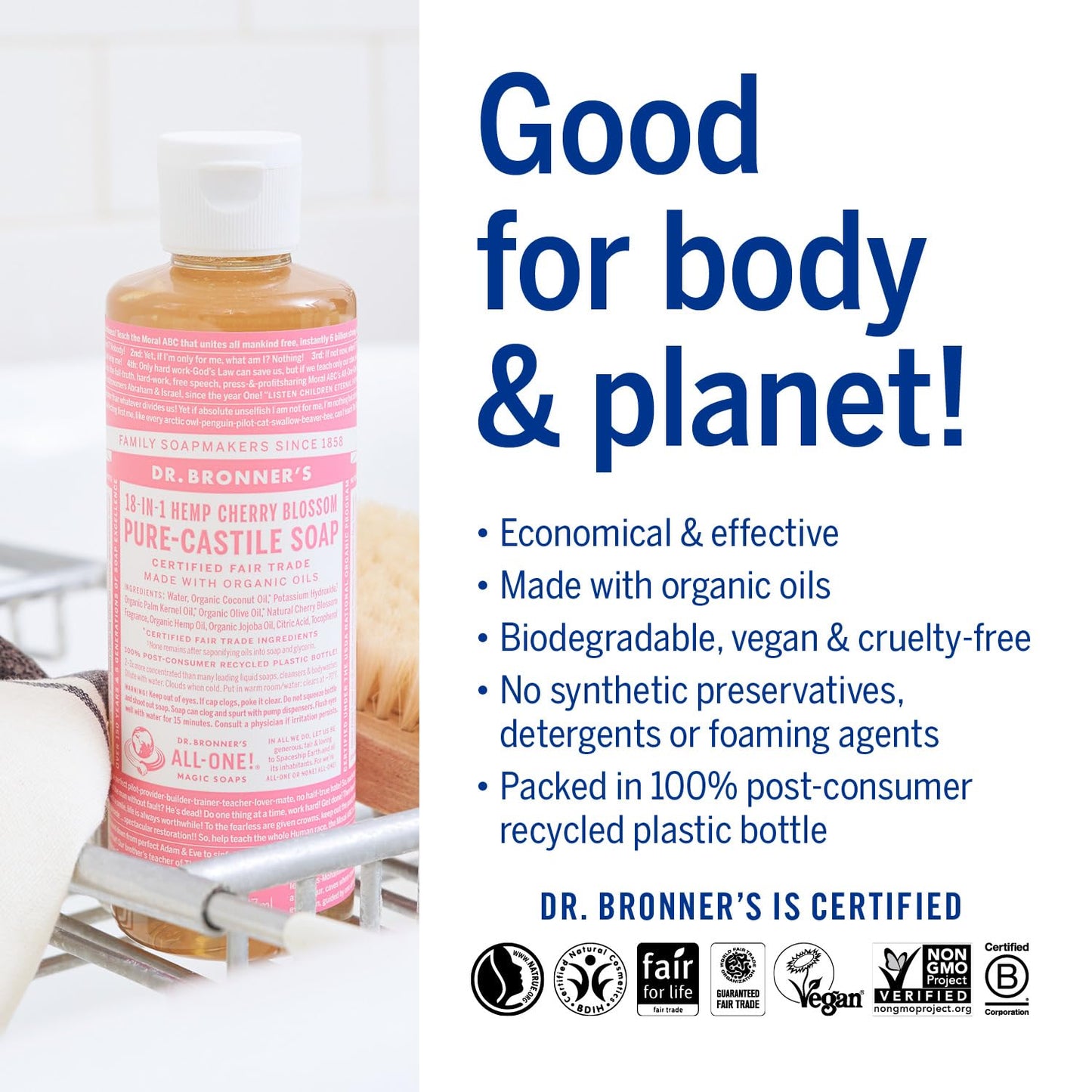Dr. Bronners Cherry Blossom Pure-Castile Liquid Soap, 240 ML Beauty & Personal Care Dr. Bronner's