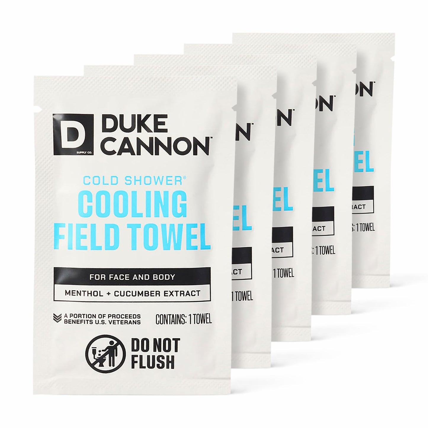 Duke Cannon Cold Shower Cooling Field Towels - 15 Individually Wrapped Towels - Men's Face and Body Wipes - Made with Menthol & Aloe - Instant Refresh