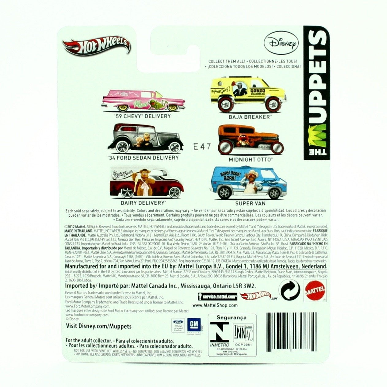 Hot Wheels 2013 Disney The Muppets Miss Piggy & Kermit '59 Chevy Delivery Pink/White