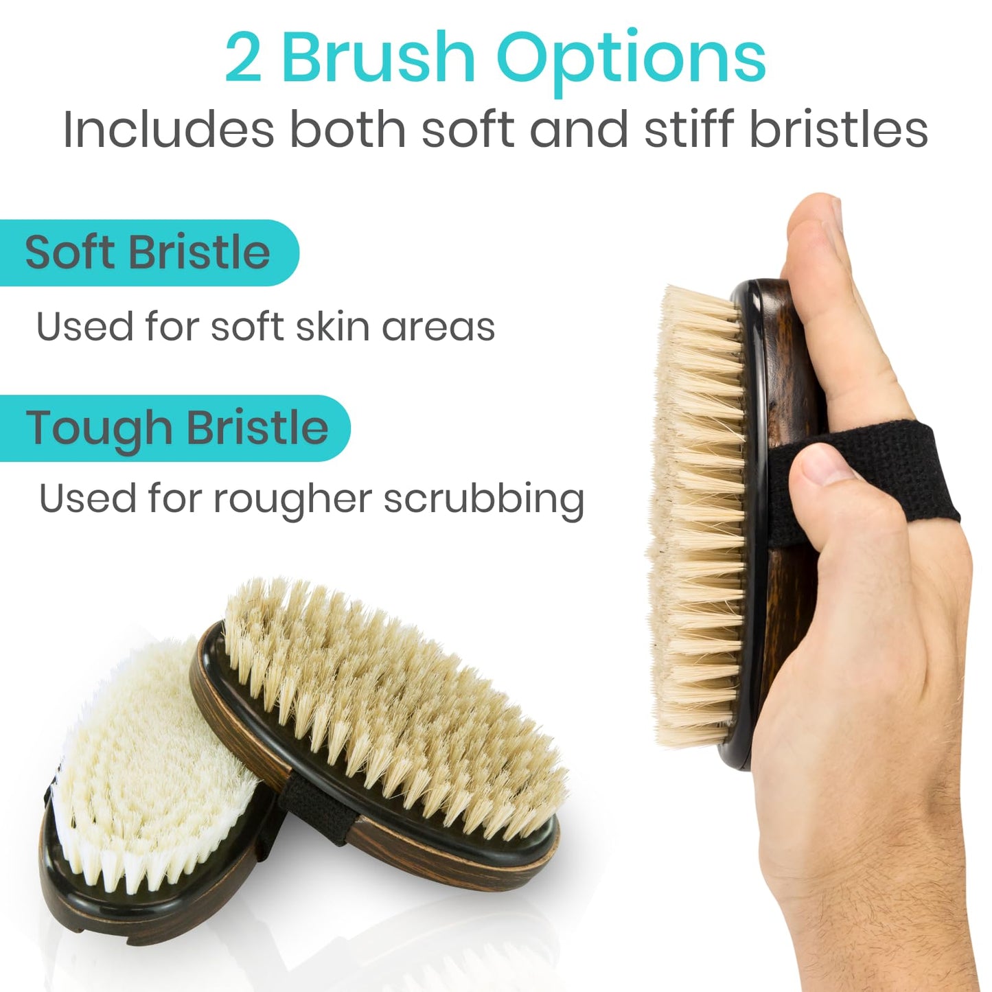 Vive Dry Brush Set for Lymphatic Drainage (3 Pieces) - Brushing Scrubber for Exfoliating, Body Cellulite and Skin Massage - 100% Natural Boar Hair