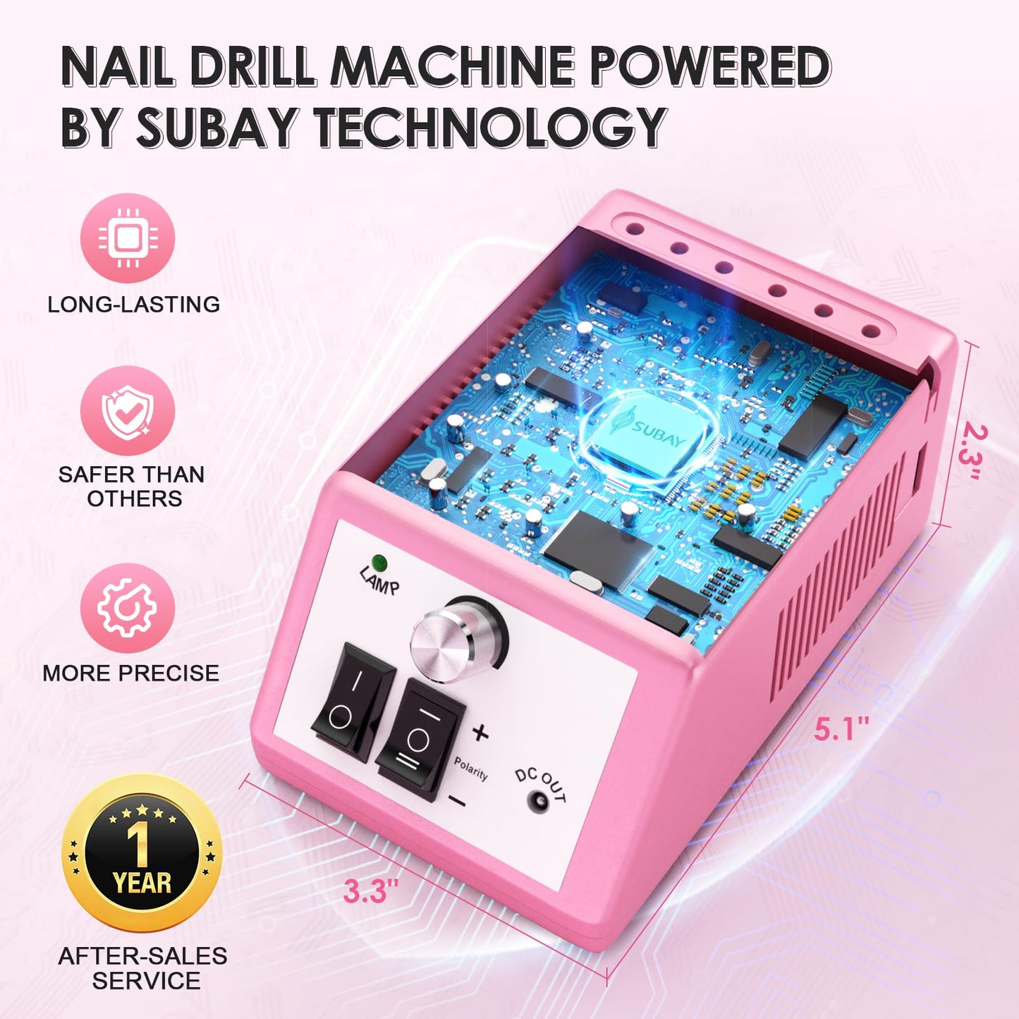 Subay Professional Finger Toe Nail Care Electric Nail Drill Machine Manicure Pedicure Kit Electric Nail Art File Drill with 1 Pack of Sanding Bands
