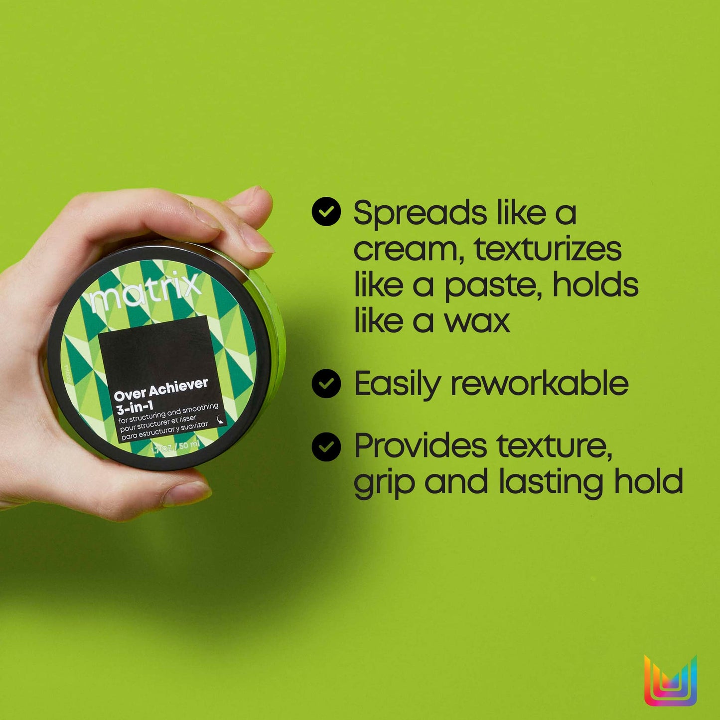 Matrix Styling Over Achiever 3-in-1 Wax For Smoothing & Structuring Hair - Provides Long Lasting Texture & Grip, Reworkable Hold, Spreads Like Cream