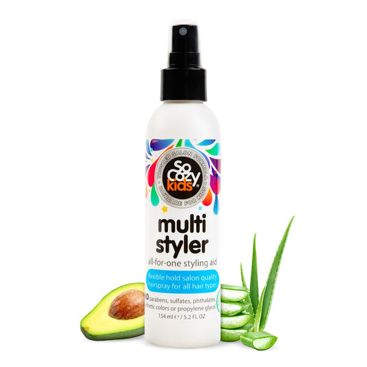 SoCozy Multi Styler, Styling Hair Spray for Kids, Safe for Everyday Use (5.2 Fl Oz) Holds Like a Light Gel, Gentle Formula with Quinoa, Vitamin B5