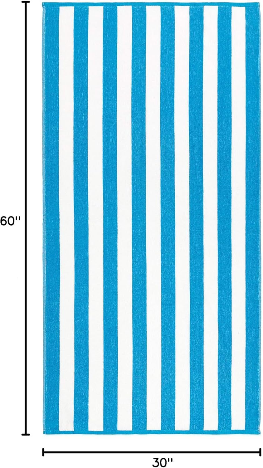 Beachland Velour Classic Cabana Stripe Beach Towel - 30 x 60 inch - Soft Cotton Terry Resort Style Perfect for Beach and Pool