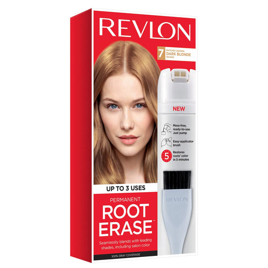 Permanent Hair Color by Revlon, Permanent Hair Dye, At-Home Root Ease with Applicator Brush for Multiple Use, 100% Gray Coverage, Dark Blonde (7), 3.2