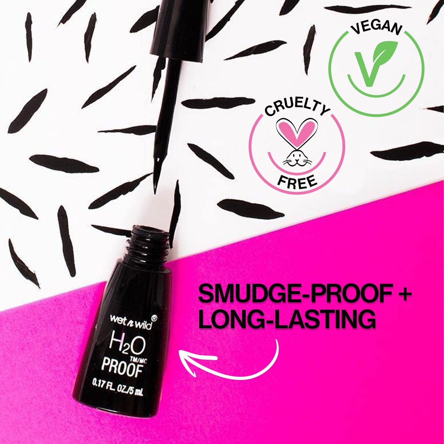 wet n wild H2O Proof Liquid Eyeliner, Waterproof & Smudge-Proof, Long-Lasting Definition, Precise Brush Applicator, Cruelty-Free - Black