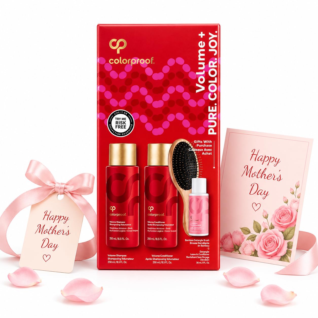 ColorProof Mothers Day Volumizing Gift Set | Relaxation Gifts For Women Hair Care | Complete Set With Volume Shampoo, Conditioner, Overnight Serum