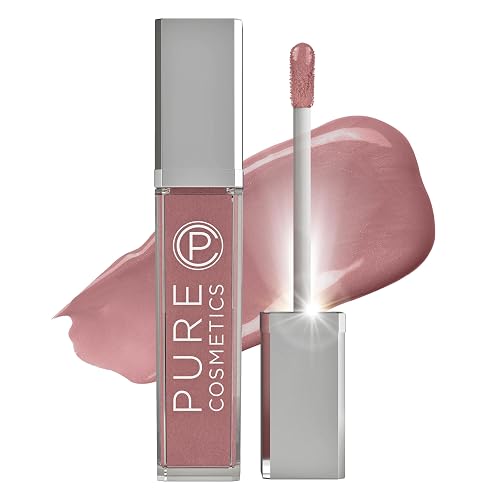 Pure Illumination Light-Up Lip Gloss with LED-Lit Applicator Brush + Side Mirror, Non-Sticky, Moisturizing Hydrating Lip Glosses with Lanolin, Jojoba