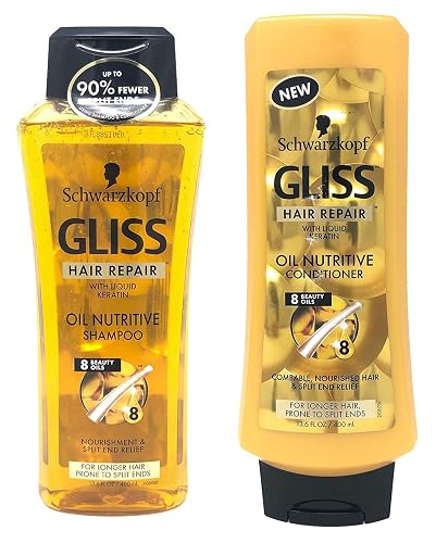 Gliss Hair Repair - Oil Nutritive for Hair Prone to Split Ends - Shampoo & Conditioner Set - Net Wt. 13.6 FL OZ (400 mL) Per Bottle - One Set