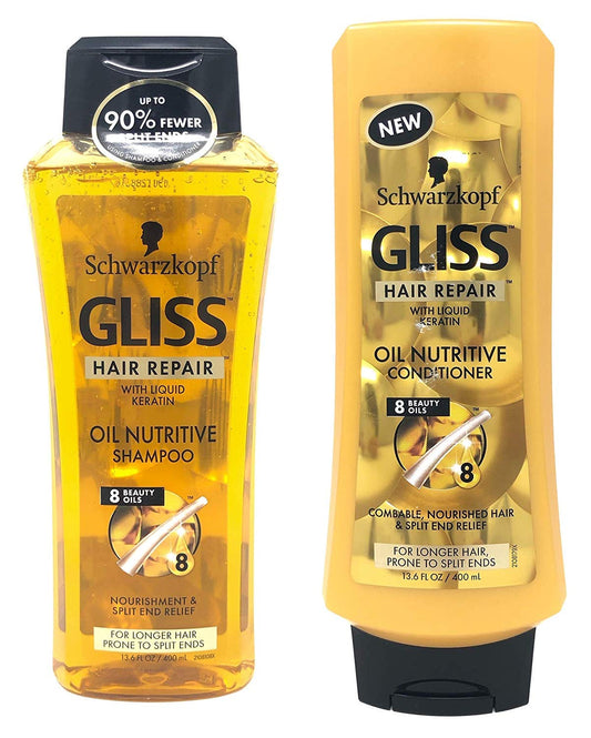 Gliss Hair Repair - Oil Nutritive for Hair Prone to Split Ends - Shampoo & Conditioner Set - Net Wt. 13.6 FL OZ (400 mL) Per Bottle - One Set Beauty & Personal Care GLISS