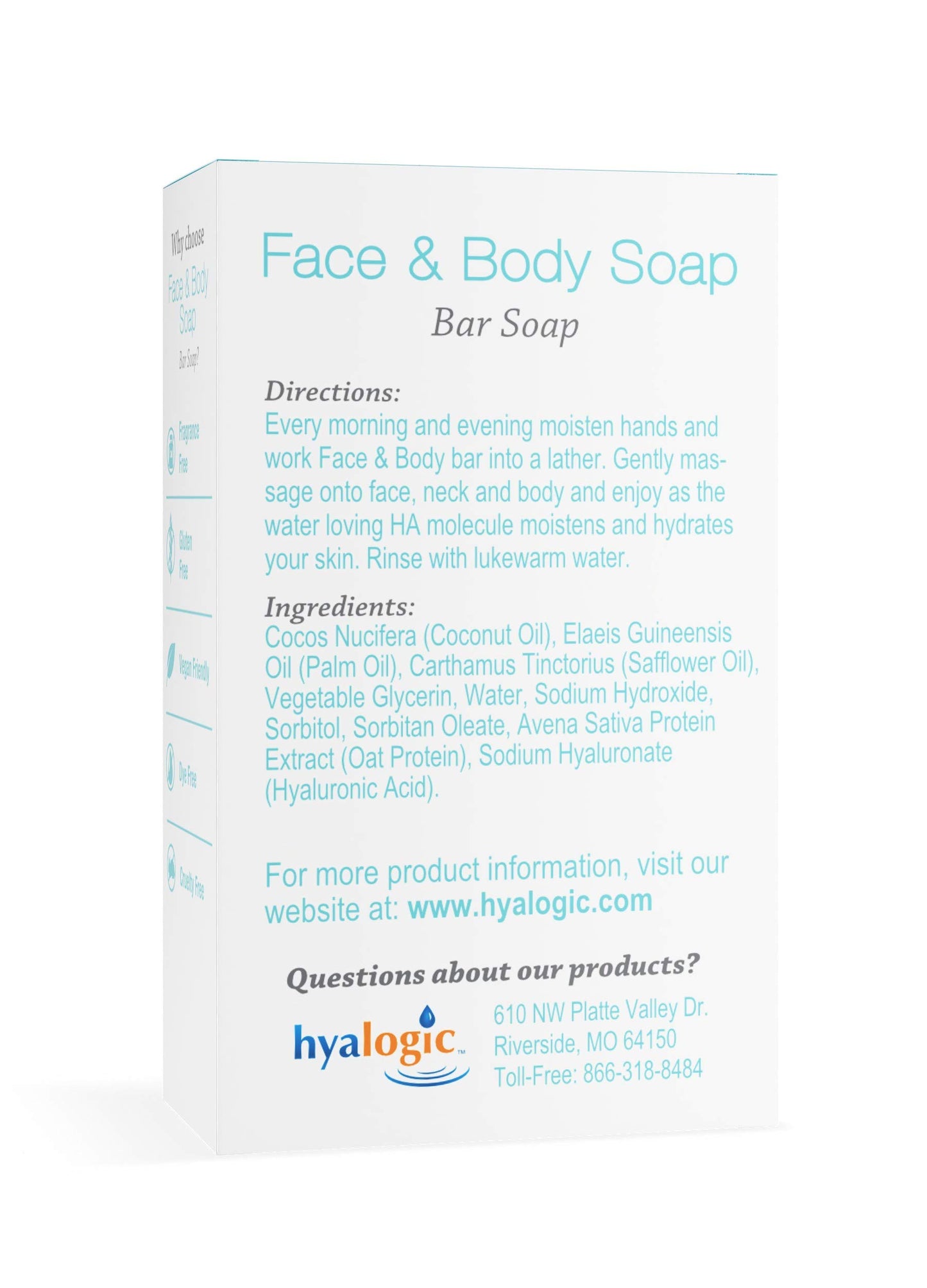 Hyalogic Face & Body Cleansing Bar Soap 4oz - Hydrating Hyaluronic Acid Cleanser - Fragrance Free, Non-Irritating, Vegan Friendly HA Beauty & Personal Care Hyalogic